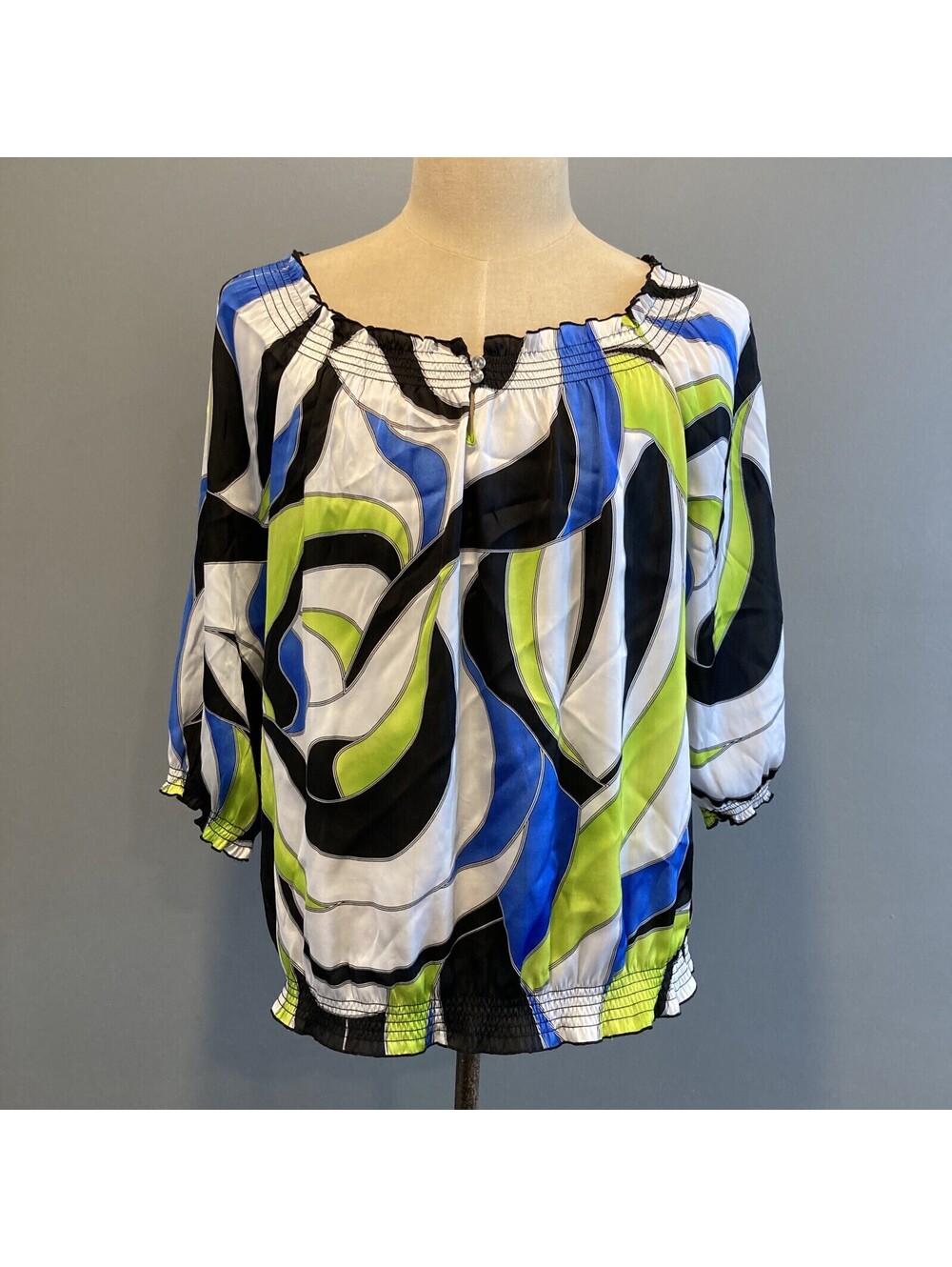 New Directions Womens XL Elastic Trim Flowy 3/4 Sleeve Scoop Neck Blouse MINT